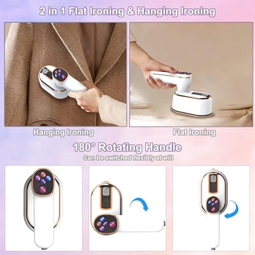 Travel Steamer for Clothes, 1090W Portable Handheld Steamer with LED Screen, 10S Fast Heating Up, 3 Levels Steam, 180° Rotatable Handle Mini Steam Iron for Home, Travel, Dorm — view 3