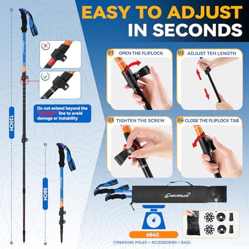 Clostnature Lightweight Adjustable Walking Poles, 2 Pack Trekking Poles — view 3