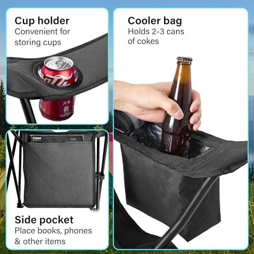 Vivo Technologies Camping Chair with Cooler Bag and Cup Holder Lightweight 120kg Capacity Foldable Fishing Chair Perfect for Fishing, Picnics, Travel, and Outdoor Adventures. — view 4