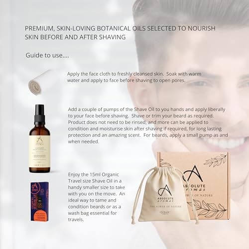 Absolute Aromas Luxury Men's Shave Gift Set - Natural Grooming Kit with Shaving Oil, Travel Oil & Facial Flannel - Gift for Men — view 2