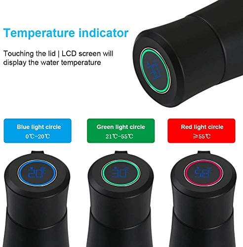flintronic Drink Flasks, 400ML Vacuum Cup Flasks Rechargeable LCD Temperature Display | 304 Stainless Steel Hot & Cold Sports Drinks Bottle for Home, Office (1*USB Cable & Bottle Bag Include) Black — view 2