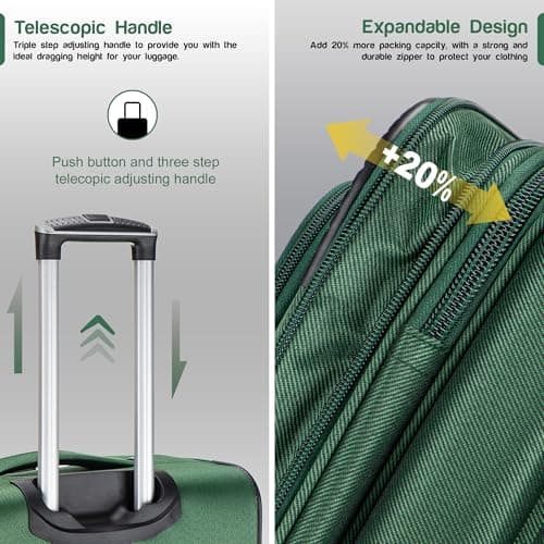 Aerostar Carry-on 20" Lightweight Soft Expandable Suitcase, Hand Luggage 4 Wheels & Combination Lock, 55x35x20cm | Accepted All Airlines easyjet, RyanAir, British Airways (Bottle Green, 32 litres) — view 3
