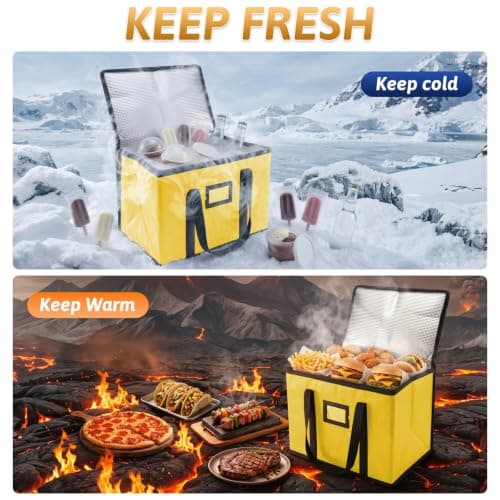 suzmei 40L Insulated Thermal Food Delivery Bag for Hot & Cold Meals, Large Foldable Cooler with Insulation for Picnic, Camping, Lunch & Outdoor Use (Yellow) — view 5