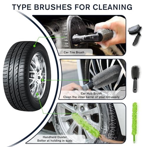 COVVY 14 Pcs Car Cleaning Kit,62 Inch Car Wash Mop Head with Long Handle,Wash Mop Mitt,Window Scraper,Soft Cleaning Cloth,Duster,Storage Bag,Car Wheel Brush,Detailing Brush Set for Cleaning Car,Wheels — view 5