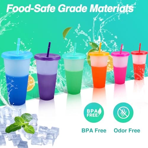 6 Pcs 24 oz Colour Changing Cups Reusable Tumblers with Lids and Straws — view 3