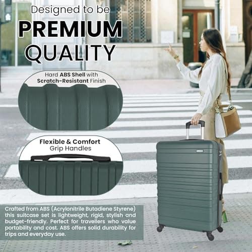 XPLR 5-Piece ABS Luggage Set – Durable Hard Shell Suitcases with TSA Lock, 360° Spinner Wheels & Organised Interiors – Includes Carry-On & Toiletry Bag – Scratch-Resistant Finish – Dark Green — view 2