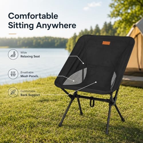 HomlyPro Folding Camping Chair, Pack of 2 - Compact & Lightweight Outdoor Chair for Adults, Comfortable Sitting, Ideal for Garden, Beach, Picnic, and Adventures (Black) — view 3
