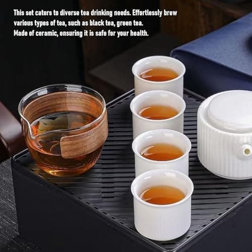 FILFEEL Ceramic Kung Fu Tea Set with Side Handle Teapot and 4 Cups + Fair Cup + Portable ABS & Leather Storage Box for Car Travel Outdoor Camping — view 4