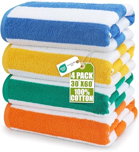 Utopia Towels Cabana Beach Towels 76x152cm, 4 Pack, Cotton, Striped