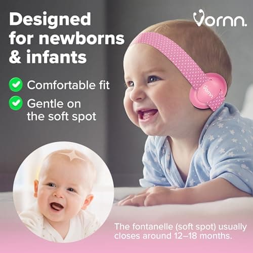 VORNN Baby Ear Defenders & Infant Headphones Noise Cancelling Earmuffs for Babies and Toddlers 0-36 Months in Pink | CE & UKCA Certified for Hearing Protection, Comfortable Fit & Safe Sleep — view 6