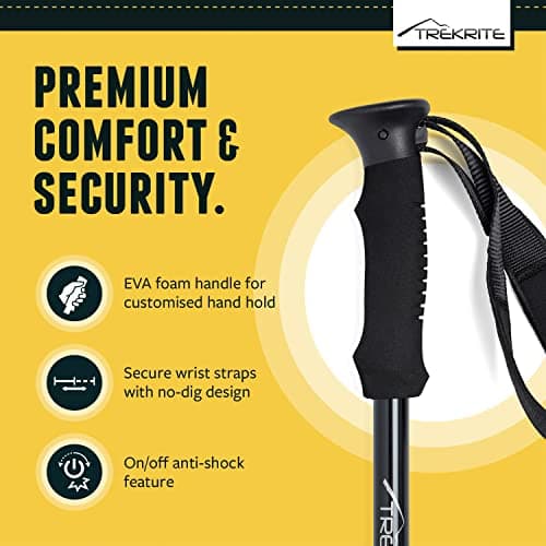 Trekrite Telescopic Walking Poles Set, Collapsible Hiking Poles, 3-Section Anti Shock Trekking Sticks for Men & Women - Adjustable Hiking Sticks with Accessories from a UK Based Company - Black — view 3