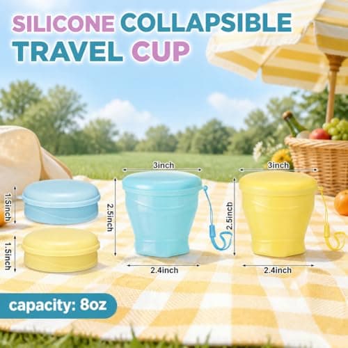 2 Pcs Silicone Foldable Cup,Collapsible Travel Cup with Lid,Blue+Yellow — view 2