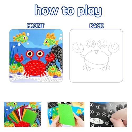 Dubydu Mosaic Sticker Art Kit for Kids Age 3+, 8 Pack Ocean & Animal Crafts, Foam Mosaic Kits for Children, Peel and Stick DIY Art Set, Travel Activity Toy for Toddlers Boys Girls — view 3
