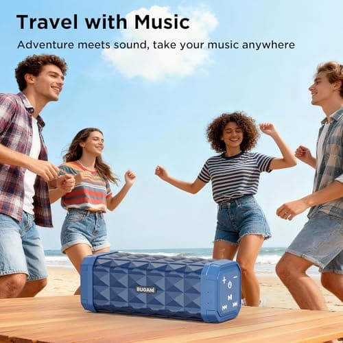 BUGANI Bluetooth Speaker,Portable Wireless Speaker,Louder Volume,Stereo Sound,24H Playtime, Bluetooth 5.4,100ft Wireless Range,Built-in Mic,IPX5 Waterproof Speakers for Home,Outdoor,Travel (Blue) — view 4