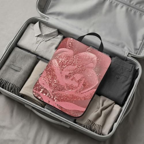 4 PCS Compression Packing Cubes, Gold Stripe Rose Printed Expandable Travel Organiser Packing Bags for Carry On Luggage Travel Accessories — view 6