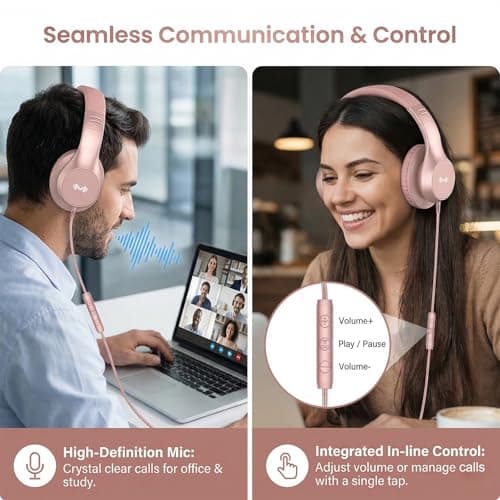 Zollexa Wired Over-Ear Headphones, Mic, 3.5mm Jack, USB-C Adapter, Gold — view 2
