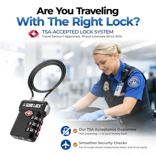 SURE LOCK TSA Compatible Travel Luggage Locks, Inspection Indicator, Easy Read Dials (Extra Long Cable) — view 3