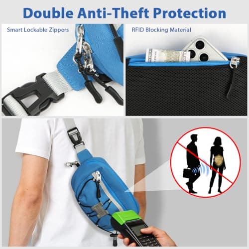 AOOHA Bum Bag Fanny Pack,Waist Bag,with Adjustable Belt,with Multi Pockets,with RFID Blocking Anti-Theft,for Travel Hiking Camping Cycling — view 3
