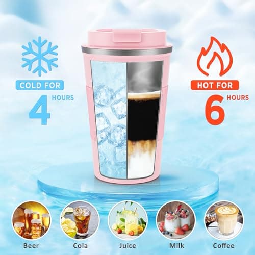 KETIEE Travel Mug Insulated Coffee Cup Reusable Coffee Cups Travel Mugs with Leakproof Lid, Double Walled Coffee Travel Mug, Stainless Steel Coffee Mug for Hot Cold Drinks, 380ml Pink — view 2