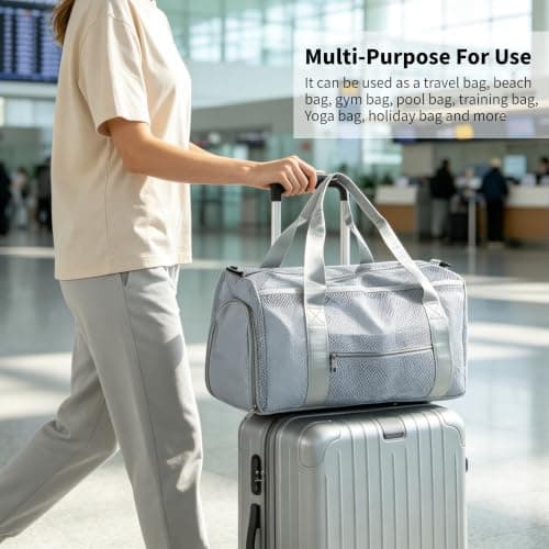 Small Gym Bag for Women Men Sports Duffle Bag Mesh Travel Bag with Shoes Compartment and Wet Pocket Fitness Tote Holdall Overnight Weekend Handbag for Travel Yoga Swim Training Workout (Grey) — view 4