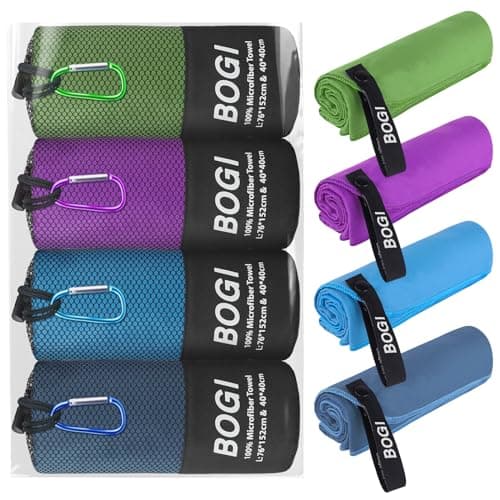 BOGI 4 Pack Microfibre Travel Towel, Quick Dry, Soft Lightweight Gym Towel, Super Absorbent & Ultra Compact Camping Towel for Beach Sports Swimming Gym Yoga Camping Hiking Swimming Backpacking-Large