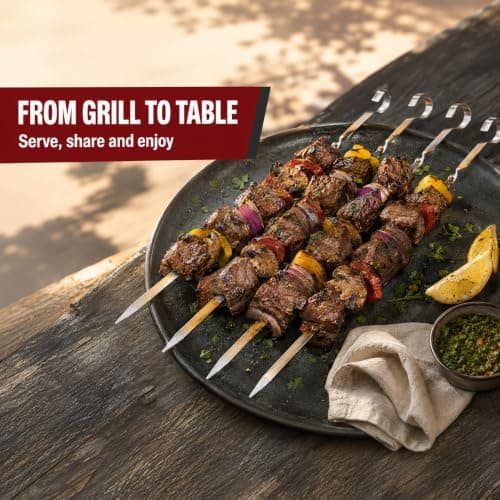 20 Pcs BBQ Skewers, 40 cm (15.7 in) Flat Metal Kebab Skewers, Reusable 304 Stainless Steel Barbecue Sticks with Twisted Handles and Oxford Storage Bag — view 5