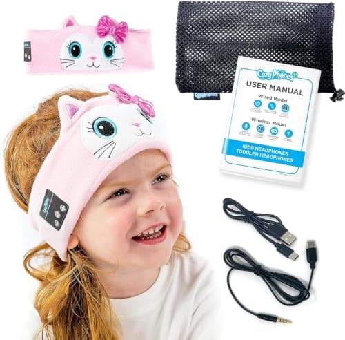 CozyPhones Headband HEADPHONES for Kids – Cat Design, Volume Limited, Soft Fleece, Comfortable for Sleep & Travel, Baby Headband Headphones, Music Headband, Headband Earphones for Sleeping — view 5