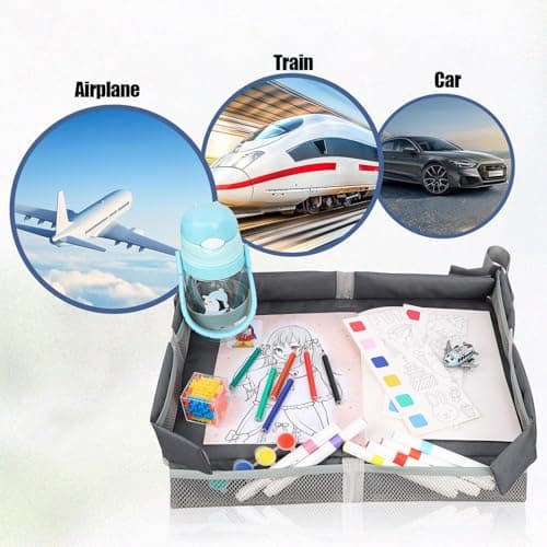 Kids Airplane Tray Table Cover- Portable Toddler Travel Table Tray With Pockets, Foldable Play Space Compact Flying Supplies Snack Desk Children Travel E-ssential Must-Haves For Preschool Vacation — view 2