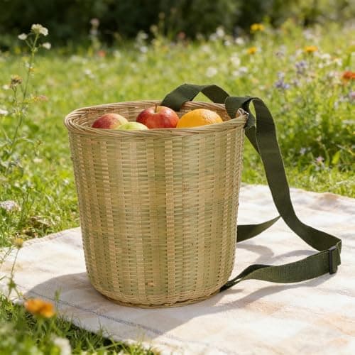 Bamboo Picnic Basket Backpack with Dual Straps for Travel — view 6