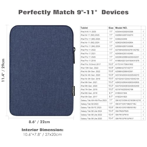 MoKo 9-11 inch Tablet Bag for iPad A16 11-inch 2025, 10.2-inch iPad 2021, Pro 11 M5, Air M3, Galaxy Tab A11+/ A9+, Protective Sleeve Bag for Pencil/Magic Keyboard, Navy Blue — view 2