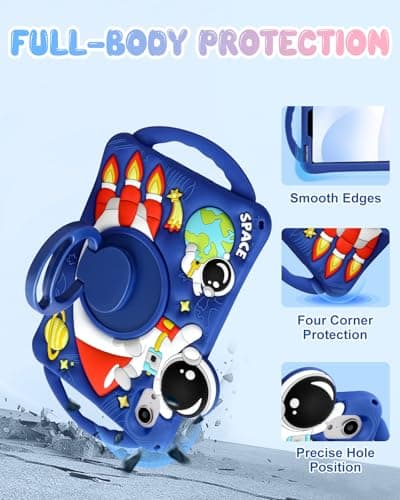 Boaretiu Kids Case for iPad mini 7 (A17 Pro)/mini 6 Generation 8.3 Inch - Cute Cartoon Astronaut Spaceship Silicone Case with Strap & Rotating Stand Soft 3D Tablet Cover for Boys Teens — view 6
