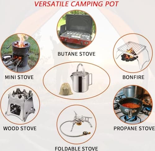 1.2L Camping Pot Stainless Steel Tea Kettle Outdoor Water Boiler — view 3
