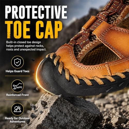 Metaju Men's Closed Toe Outdoor Sandals, Leather Lightweight Hiking Sandals, Breathable Non-Slip Rubber Sole Walking Shoes for Trekking Camping Beach Travel Summer Casual Sports (Black,9.5) — view 4