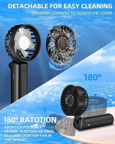 2 Pack Portable Handheld Fan, Mini Desk Fan Foldable 1800mAh, 180° Ratotion, 3 Speeds, Ultra Quite, Up to 8H Long Use Time, Small Personal Cooling Fans Makeup Lash Fan for Women Girls, Dark Black Blue — view 5