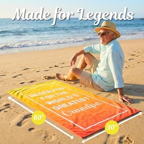 Ethisa Grandpa Beach Towel - Best Grandpa Ever Summer Gift for New Grandfathers - Travel Friendly Grandpa Birthday Present from Granddaughter or Grandson - Father's Day Pool Gift - 60"x30" — view 6