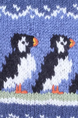 Pachamama Handknitted 100% Wool Hot Water Bottle Cover and 2 Litre Hot Water Bottle - Puffin Pattern Handmade Fair Trade Multicoloured Thermal — view 3