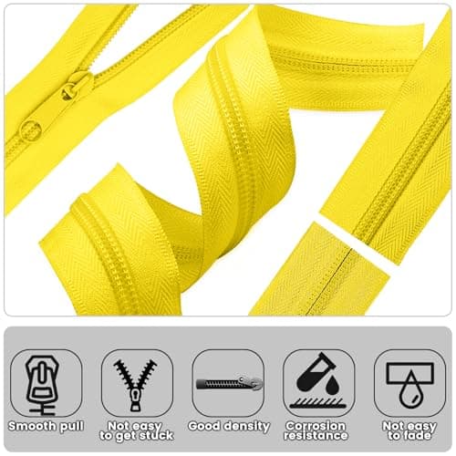 DOITEM #5 Nylon Coil Zippers by The Yard Bulk 10 Yards 9 Meters with 20pcs Zipper Sliders for DIY Sewing Tailor Craft Bag Garment Home Textile (Yellow, #5) — view 3