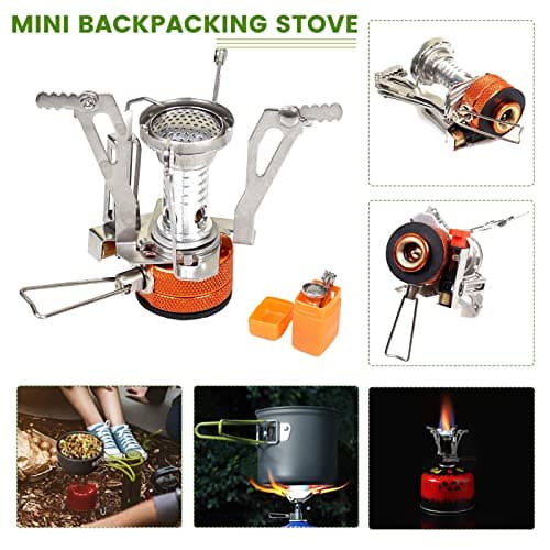 13pcs Outdoor Camping Cookware Stove Mess Kit,Camping Pot and Pan Set with Mini Backpacking Stove,Stainless Steel Cup, Knife Fork and Spoon Set for Backpacking, Camping Hiking and Picnic — view 4