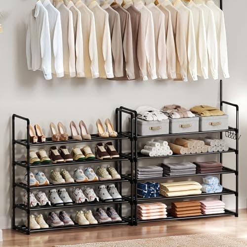 SPUSEN Metal Shoe Rack, 10 Tier Shoe Storage Organizer with Hooks,Fit 40-45Pairs Shoes,Metal Tall Shoe Shelf for Closet,Entryway,Garage,Bedroom,Cloakroom — view 2