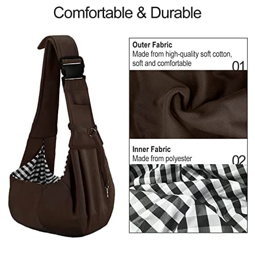 PETLOFT Puppy Sling, Dog Sling, Cat Sling, Adjustable Puppy Sling Carrier with Collar Hook for Small Pets up to 4.5kg, Brown — view 3