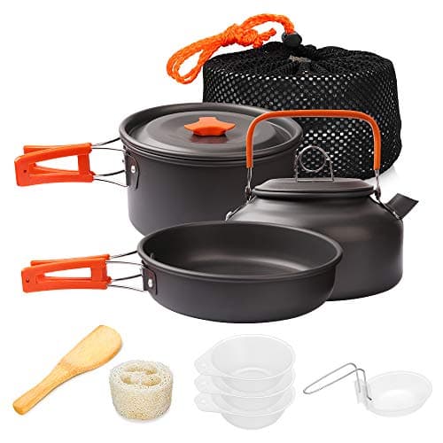 Gutsdoor Camping Cookware Set Camping Cooking Set Non Stick Family Backpacking Cooking Set Lightweight Stackable Pot Pan Bowls with Storage Bag for Outdoor Hiking (10pcs (Orange))