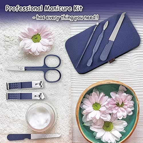 Nail Clipper Manicure Set, 7 In 1 Stainless Steel Professional Pedicure Kit Nail Scissors Grooming Kit with Black PU Leather Case for Travel & Home Use (Blue Leather) — view 6