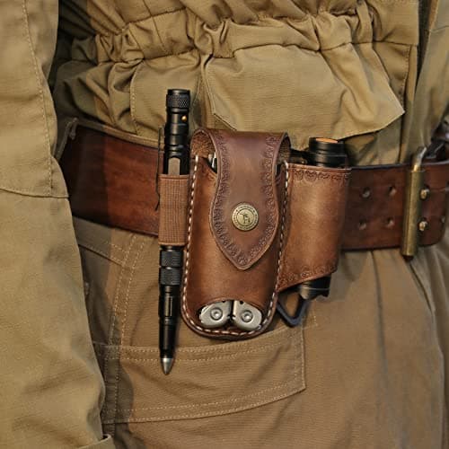 TOURBON Multitool Leather Sheath EDC Pocket Organizer Belt Pouch for Flashlight Pen Knife Holster — view 6
