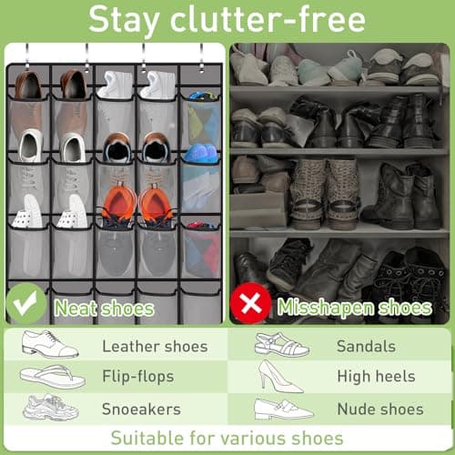 Over the Door Shoe Organiser, 40 Pocket Hanging Shoe Holder for Bedroom — view 2