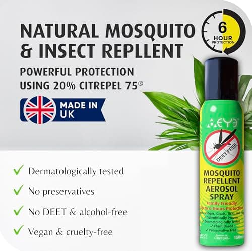 THEYE, Mosquito Repellent Travel Pack with 12 Wipes and 150ml Continuous Aerosol Spray, 100% Natural DEET-Free Plant-Based Insect Repellent with Citrepel, Up to 6 Hours Protection, UK Made — view 3