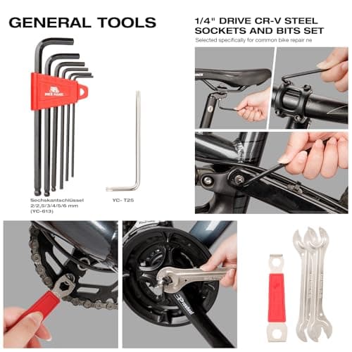 BIKE HAND Bicycle Tool Case, Complete Bicycle Tool Set, Professional Repair Kit with 18 Parts with Transport Case, Black and Red Bicycle Tool Set — view 5