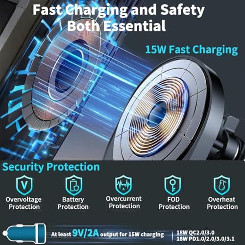 Magsafe Car Mount Charger [15W Fastest Charging Speed&20x Strongest Magnets] Car Phone Holder Wireless Charger Magnetic Phone Holder Fits iPhone 17/16/15/14/13/12 Series Pro Plus Max Samsung S Series — view 3