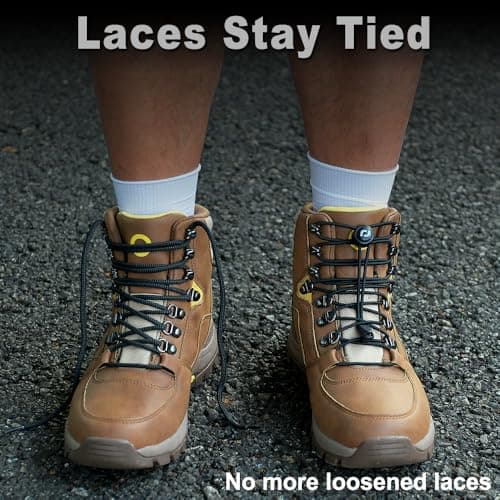 RJ-Sport Extra Long No Tie Shoelaces - Elastic Tieless Round Boot Laces for Hiking Shoes, Work Boots and Running Sneakers, Gold Brown, One Size — view 5