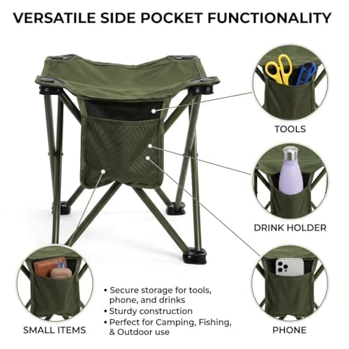 Cididu 2 Pack Camping Stool, Compact Camping Chair Portable, 33x33x33 cm Lightweight Folding Stool Seat with Side Pocket and Carry Bag for Outdoor Hiking Fishing Picnic Beach and Lawn Party — view 5