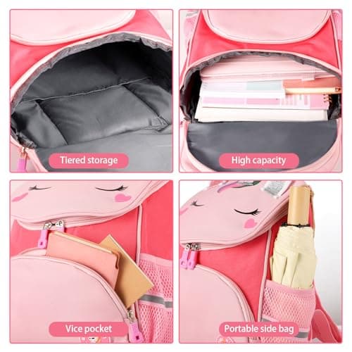 Yafe School Bag for Girls, Kids Children's Backpack with Chest Strap, Pink — view 5